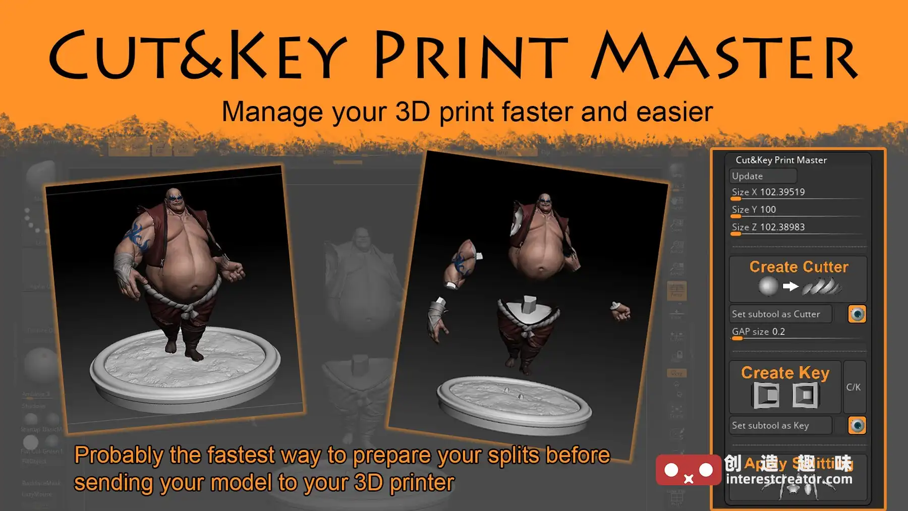 ZBrush 模型手办拆件插件Cut&KeyPrintMaster Zbrush 模型手办拆件插件Cut&Amp;Keyprintmaster