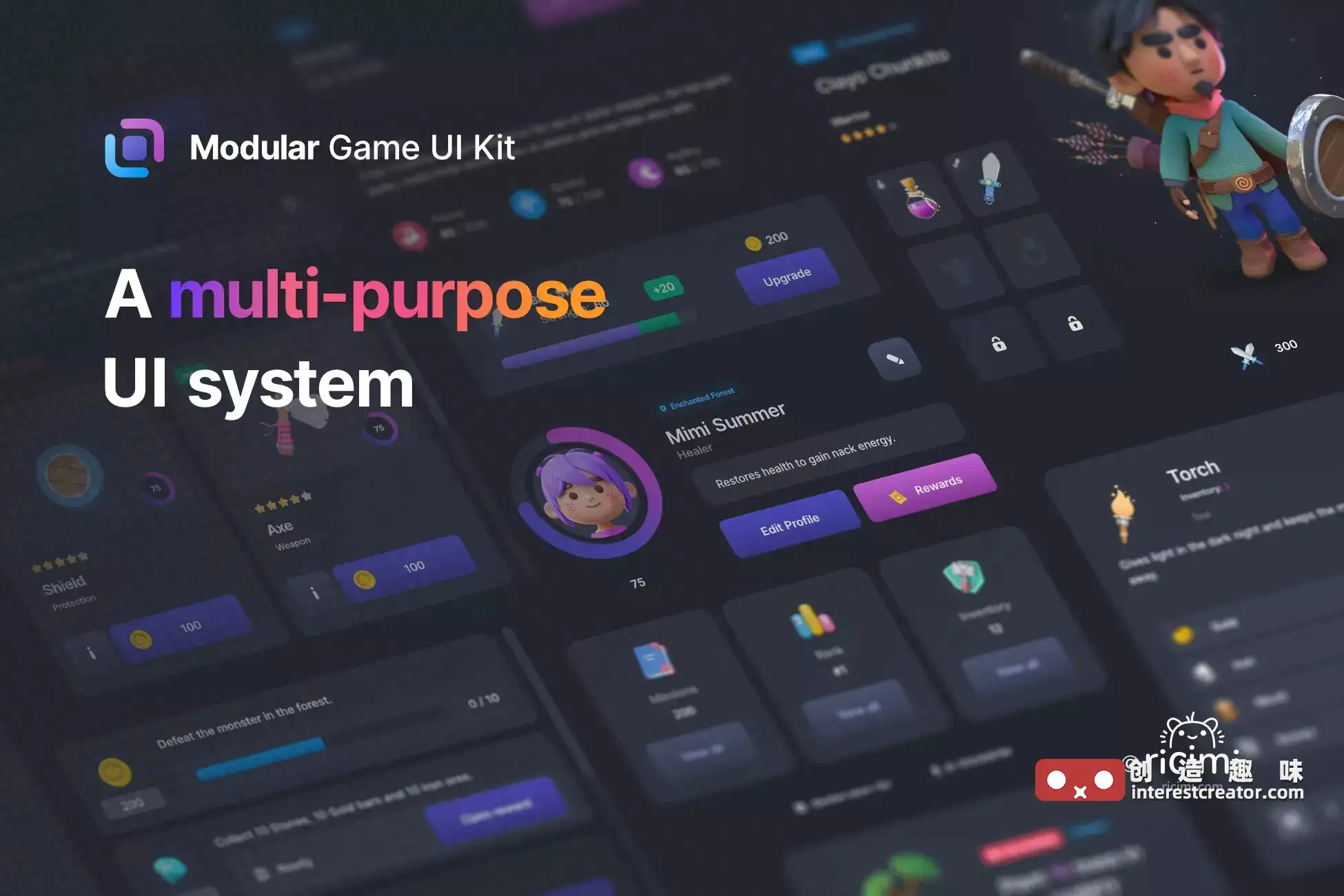 Unity 高端多用途 UI 系统 Modular Game UI Kit 宣传封面 Unity 高端多用途 UI 系统 Modular Game UI Kit 宣传封面