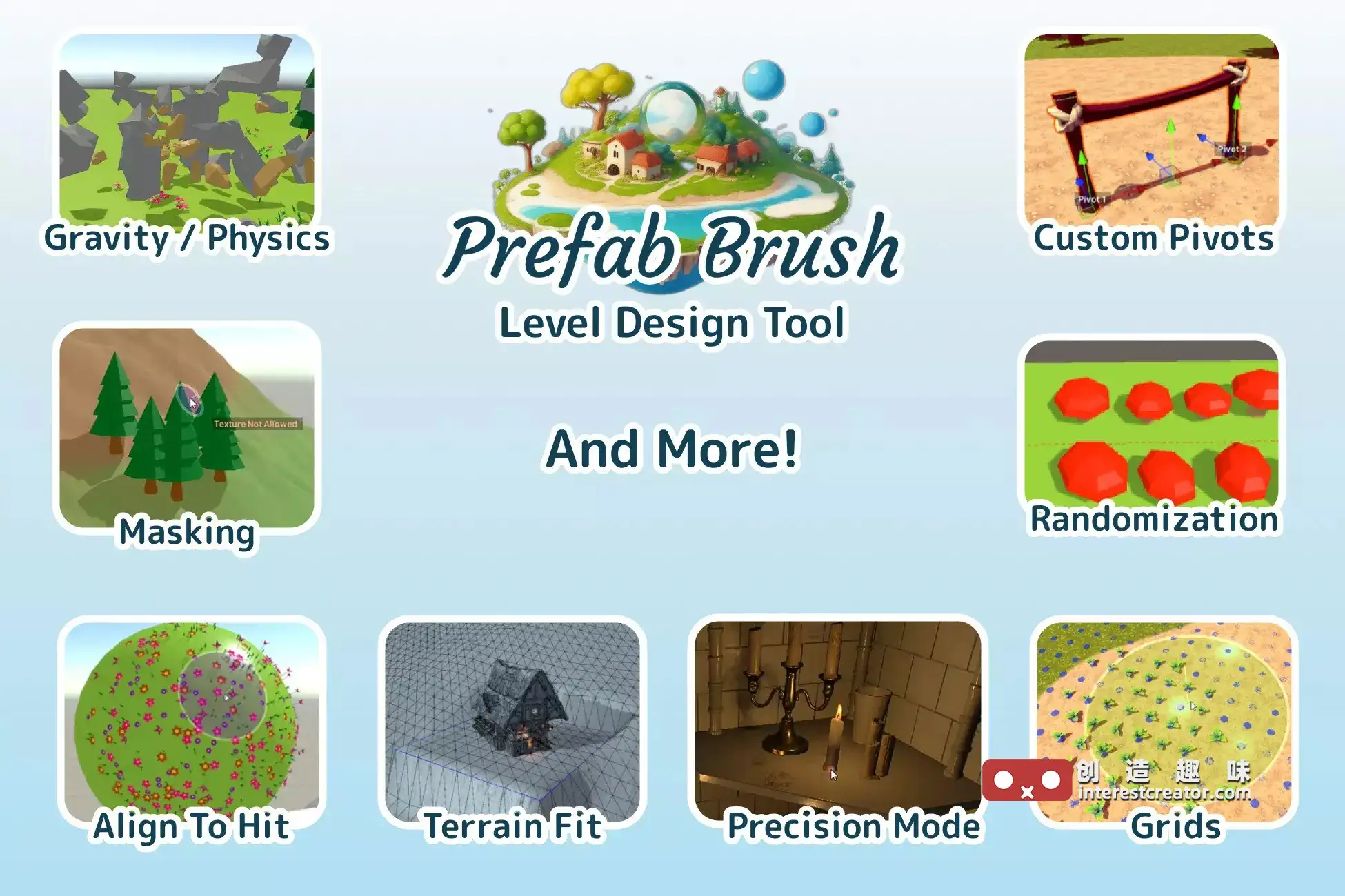笔刷式Unity预制件放置与关卡设计系统Prefab Brush Prefab Brush 插件宣传封面