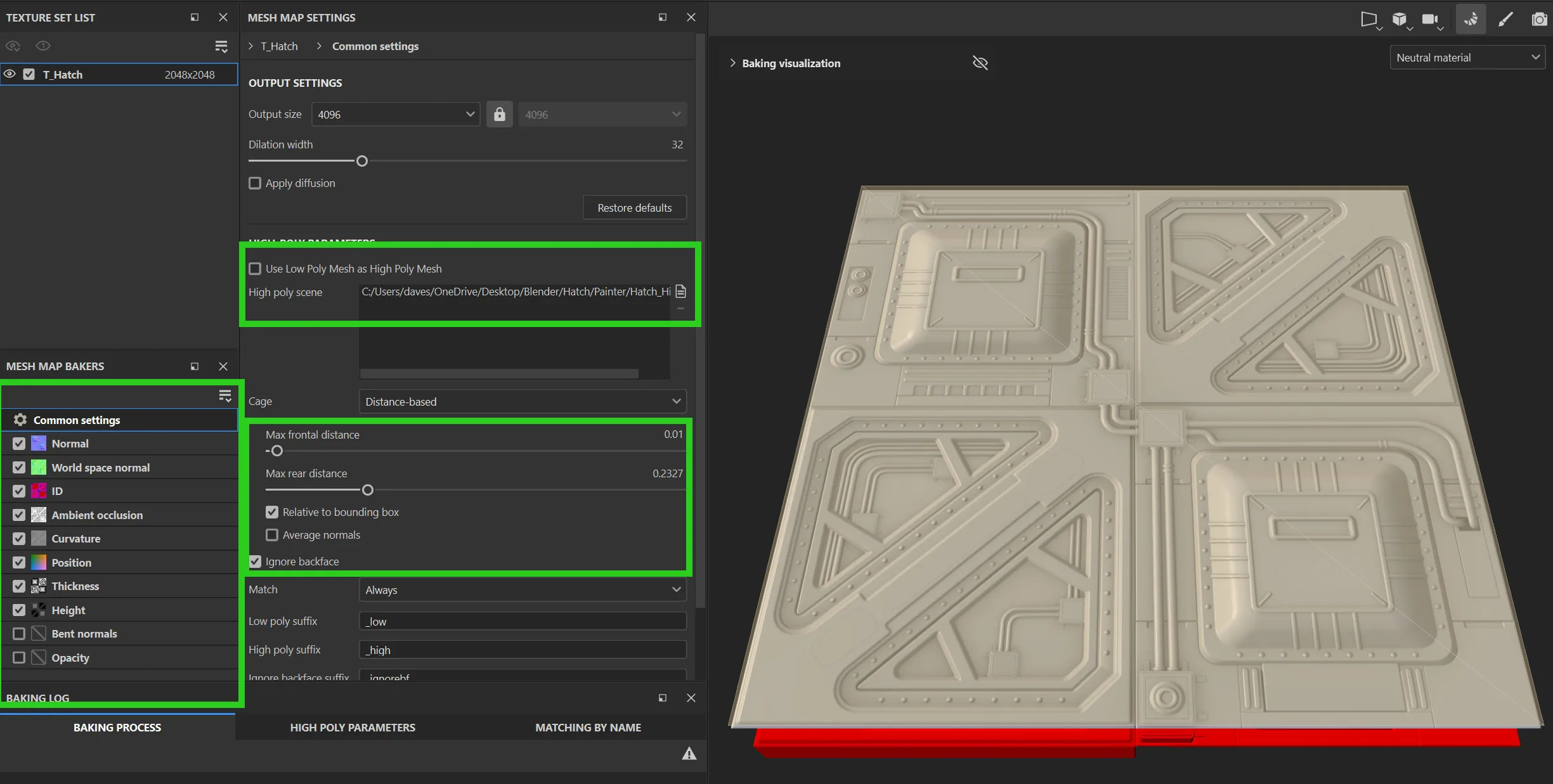 Substance 3D Painter 烘焙与遮罩 Substance 3D Painter 界面:左侧是按颜色 Id 分配材质的遮罩列表,右侧是烘焙完成的网格与贴图