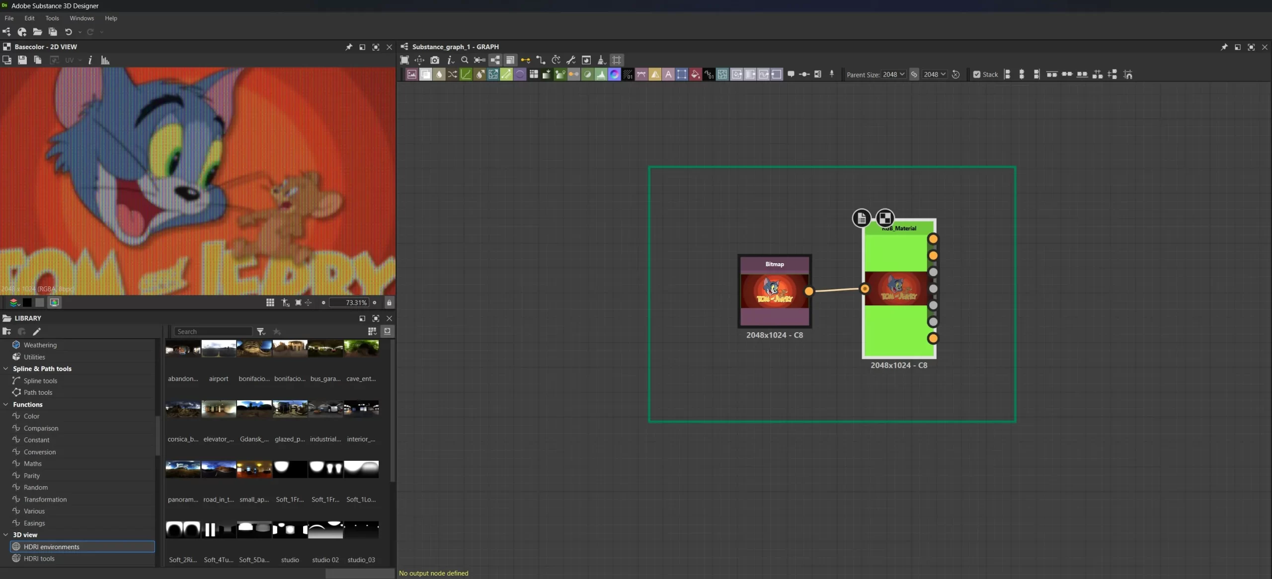 材质参数与分辨率控制 Substance 3D Designer 界面:节点图旁显示材质参数,用于调整横向与纵向的单元格数量