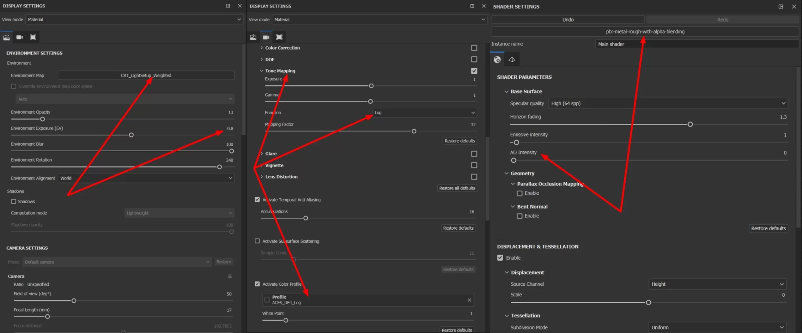 烘焙网格贴图 Substance 3D Painter 的烘焙界面,红色箭头标出需要检查的贴图项