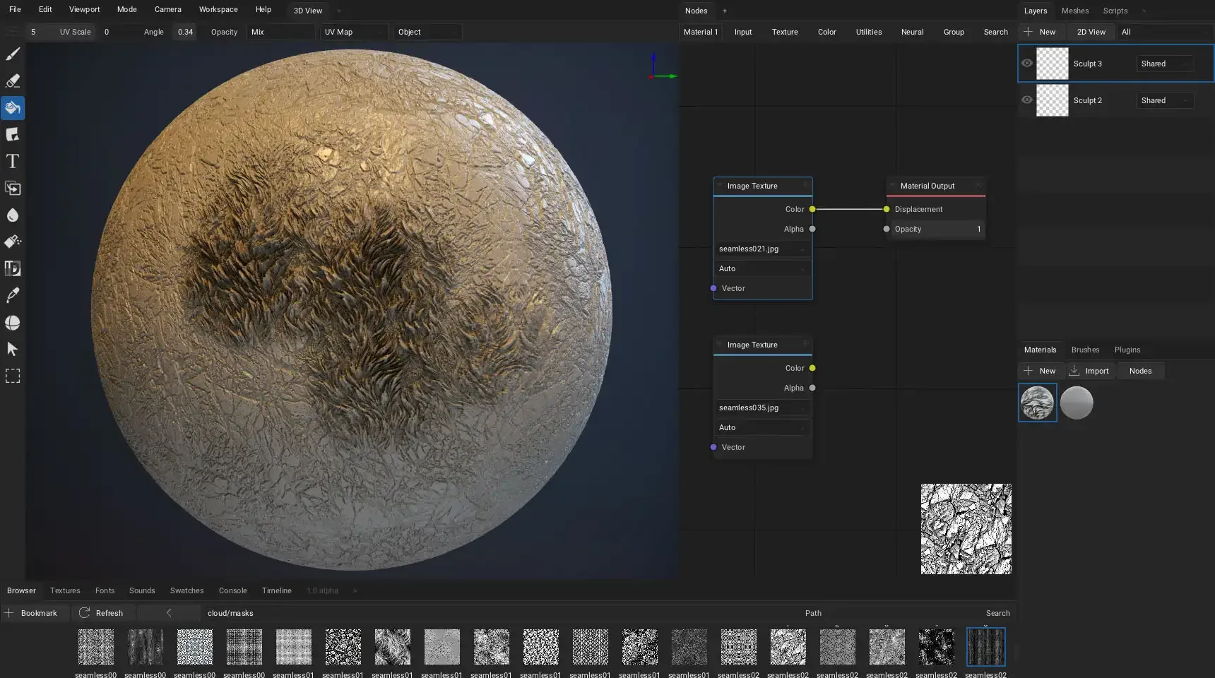 ArmorPaint 的球体雕刻示例 Armorpaint 视口中的橙褐色岩石质感球体雕刻