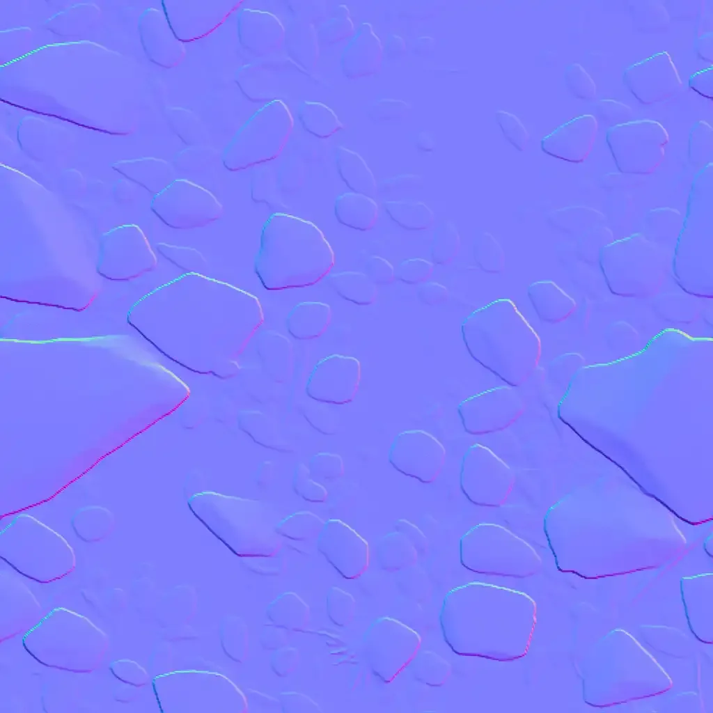 image-to-pbr 提取的法线贴图 鹅卵石地面的法线(Normal)贴图,呈紫蓝色调