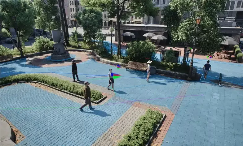 多智能体寻路 多个智能体在重建后的导航系统上寻路的画面
